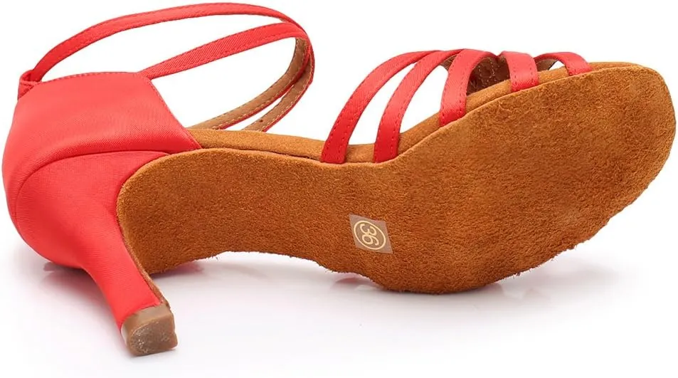 HIPPOSEUS Women's Open Toe Latin Dance Shoes Ankle Strap Ballroom Salsa Bachata Dancing Shoes Suede Outsole,Model 1213