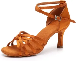 HIPPOSEUS Women's Open Toe Latin Dance Shoes Ankle Strap Ballroom Salsa Bachata Dancing Shoes Suede Outsole,Model 1213