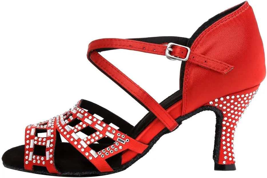 HIPPOSEUS Womens Rhinestone Latin Dance Shoes Opne Toe Salsa Bachata Tango Ballroom Dance Practice Shoes,Model L347