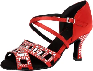 HIPPOSEUS Womens Rhinestone Latin Dance Shoes Opne Toe Salsa Bachata Tango Ballroom Dance Practice Shoes,Model L347