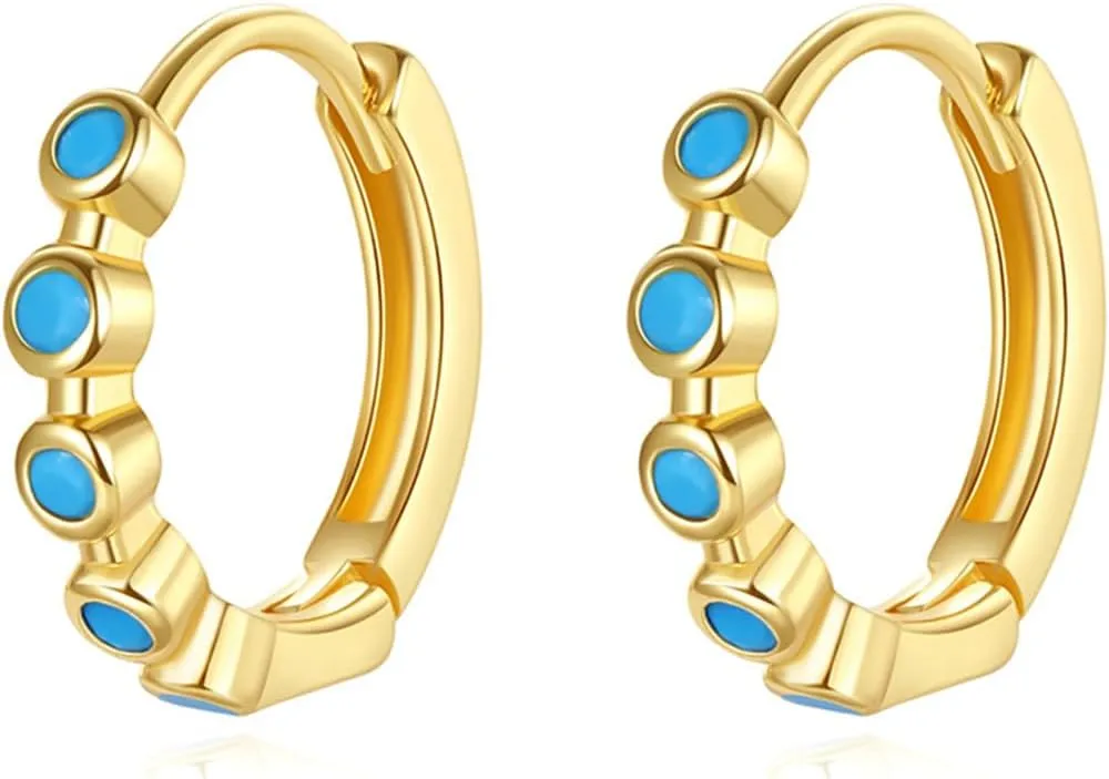 Hoop Earrings for Women Gifts for Christmas Trendy Gold Earrings CZ Huggie Checkered Chunky Hoop Thick Small Tiny Twisted Silver Star Earrings Dangle(V-Gold)