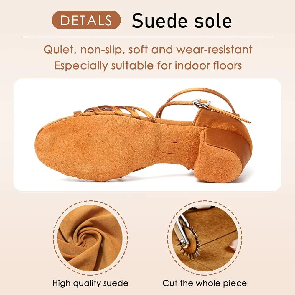 HROYL Girl's Latin Dance Shoes Low Heel Salsa Pratice Proformence Ballroom Dancing Shoes,Model EM-202-GB