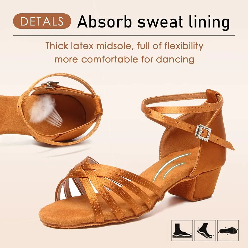 HROYL Girl's Latin Dance Shoes Low Heel Salsa Pratice Proformence Ballroom Dancing Shoes,Model EM-202-GB