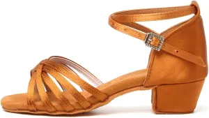 HROYL Girl's Latin Dance Shoes Low Heel Salsa Pratice Proformence Ballroom Dancing Shoes,Model EM-202-GB