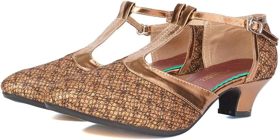 HROYL Womens Closed Toe Sparkling Glitter Salsa Bachata Ballroom Heels Modern Latin Dance Shoes,DY309