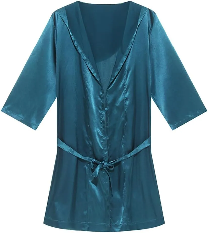 IBAKOM Men Pajama Satin Robe Hooded Bathrobe Sleepwear Long Sleeve Hoodie Sleep Robes Nightgown Nightwear