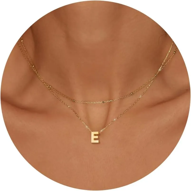 Initial Necklaces for Women, Layered 18K Gold Plated Letter A-Z Initial Necklace, Dainty Gold Name Jewelry, Gifts for Women