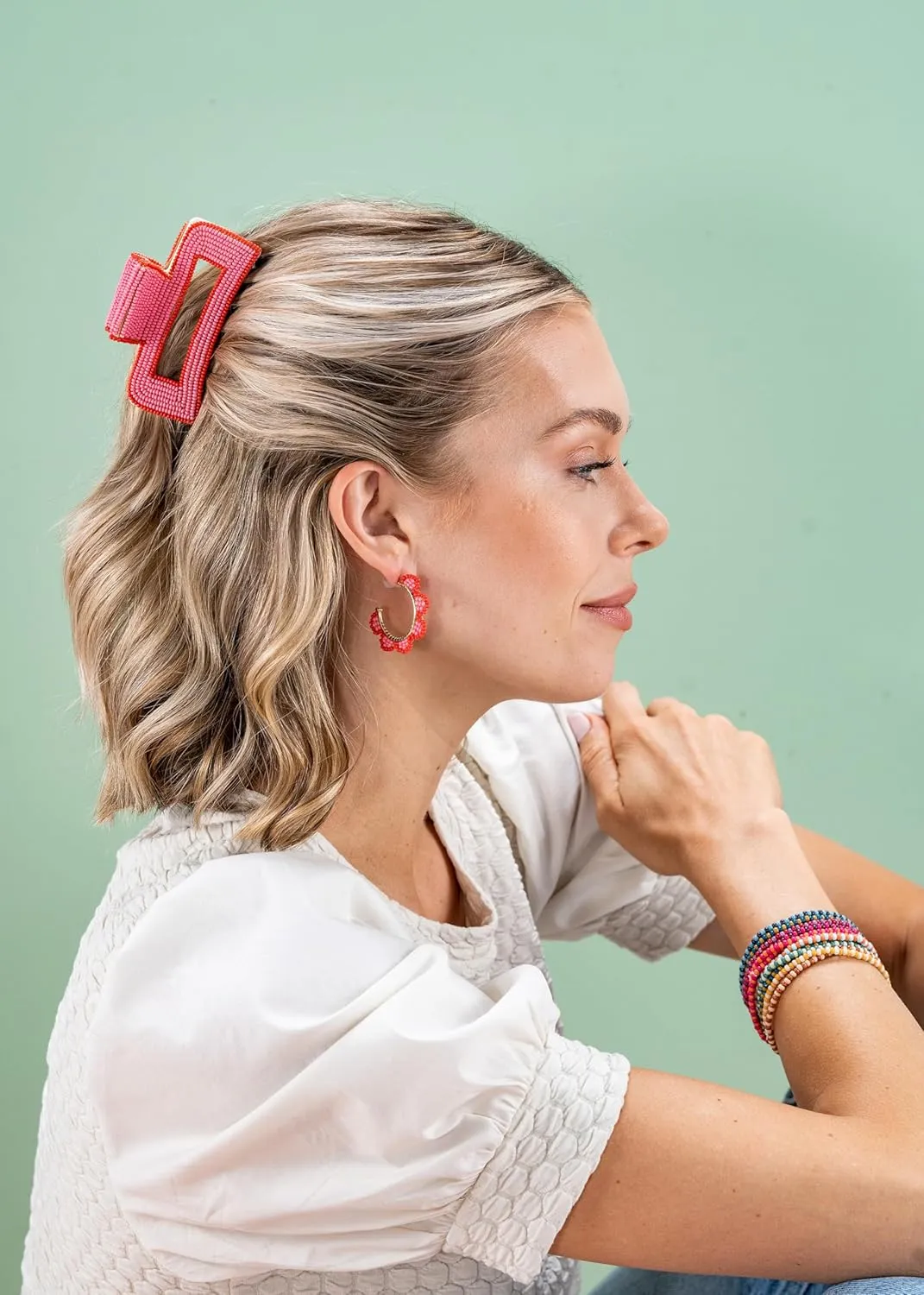 INK  ALLOY Boho Beaded Earrings for Women, Luna Seed Bead Scalloped Hoop Earrings, Hypoallergenic Handmade Jewelry for the Modern Bohemian, 1.5-Inch Length