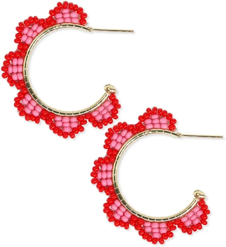INK  ALLOY Boho Beaded Earrings for Women, Luna Seed Bead Scalloped Hoop Earrings, Hypoallergenic Handmade Jewelry for the Modern Bohemian, 1.5-Inch Length