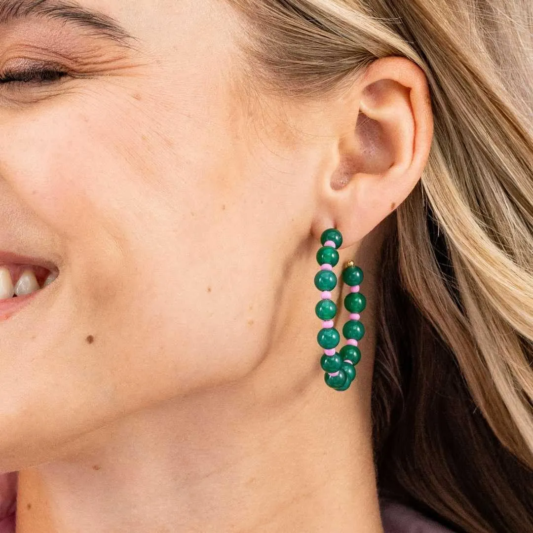 INK ALLOY Boho Beaded Hoop Earrings for Women, Angela Round Stones Seed Bead Large Statement Hoops, Hypoallergenic Handmade Jewelry for the Modern Bohemian, 1.75-Inches
