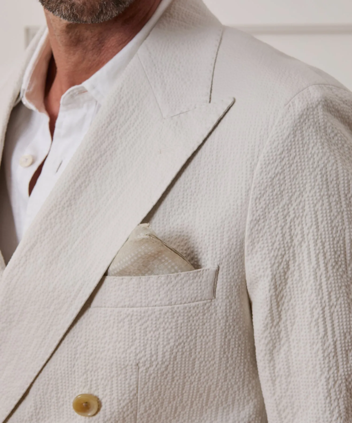 Italian Seersucker Double-Breasted Suit Jacket