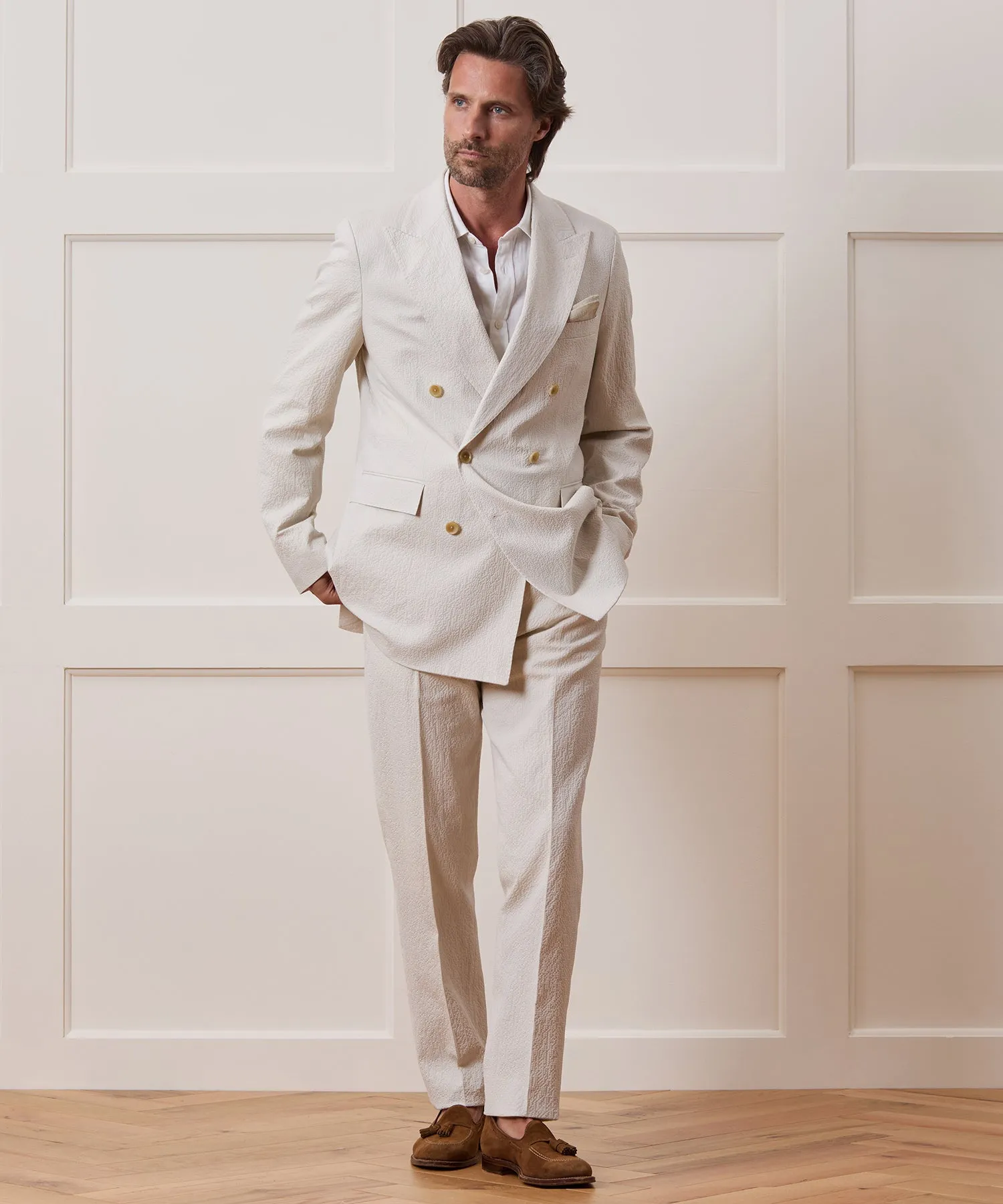Italian Seersucker Double-Breasted Suit Jacket