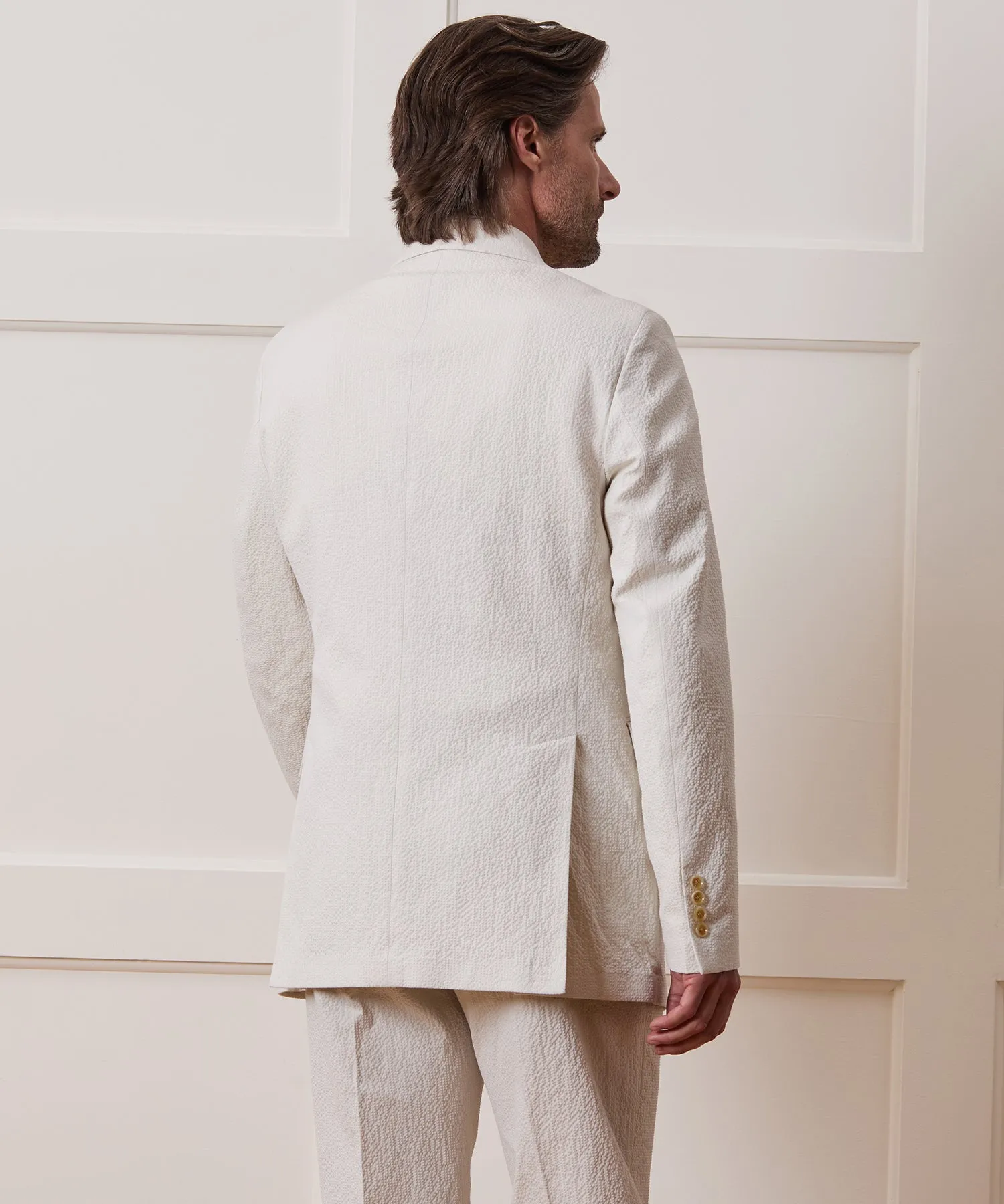 Italian Seersucker Double-Breasted Suit Jacket