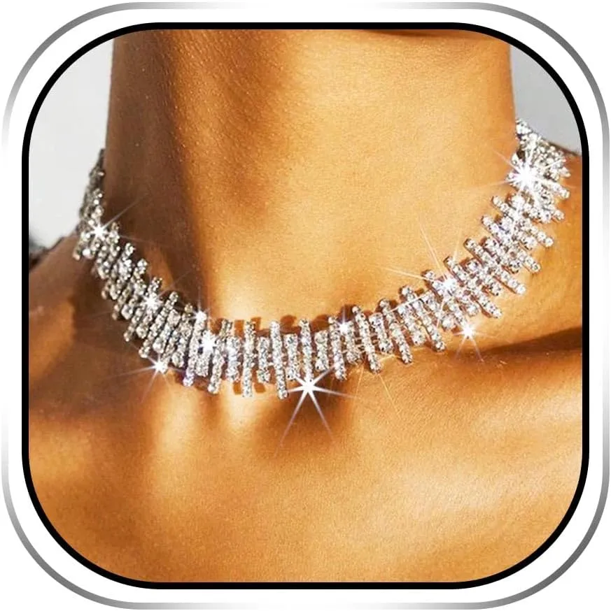 JAKAWIN Diamond Choker Necklace Silver Rhinestone Chokers Jewelry for Women