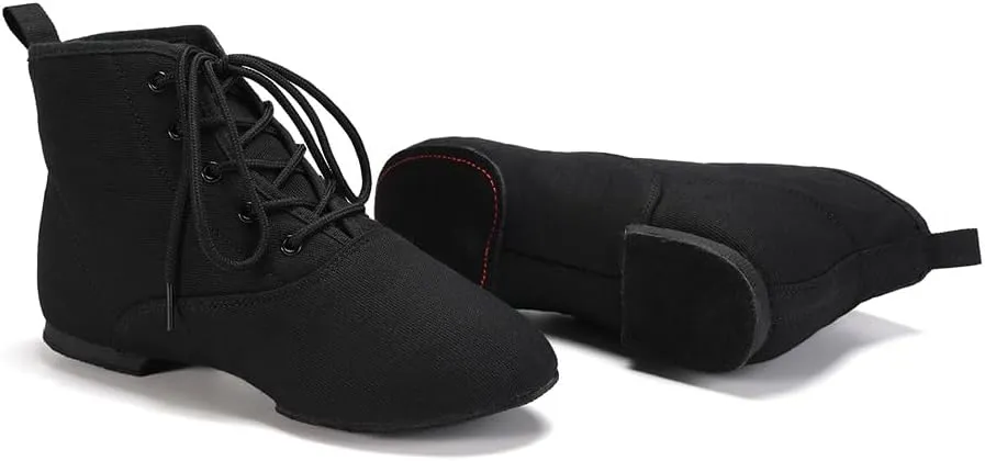 Jazz Dance Boots for Women Canvas Lace-up Ballroom Dance Flat Boots Practice Dancing Shoes
