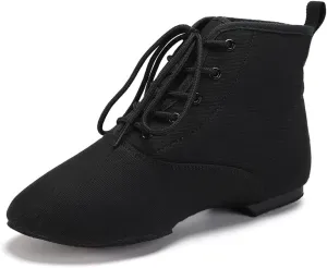 Jazz Dance Boots for Women Canvas Lace-up Ballroom Dance Flat Boots Practice Dancing Shoes