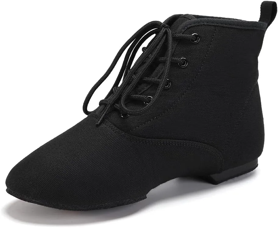 Jazz Dance Boots for Women Canvas Lace-up Ballroom Dance Flat Boots Practice Dancing Shoes