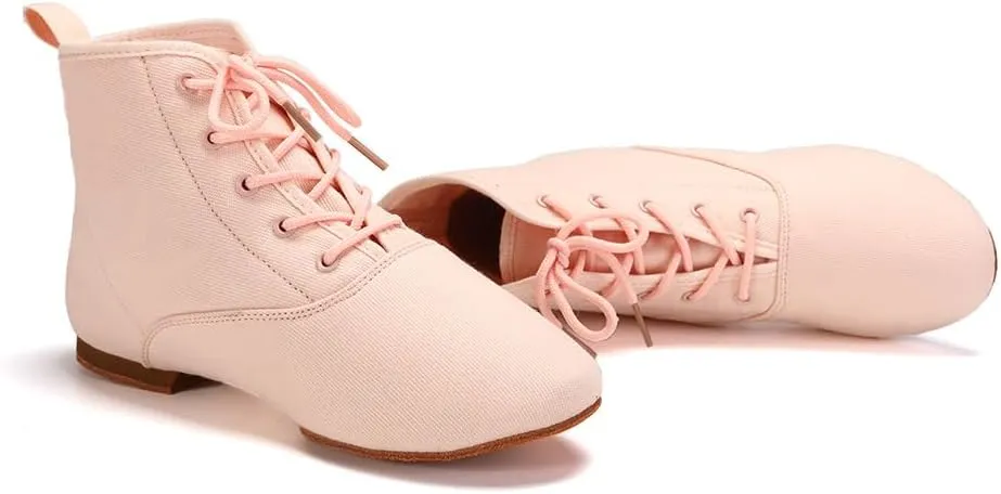 Jazz Dance Boots for Women Canvas Lace-up Ballroom Dance Flat Boots Practice Dancing Shoes