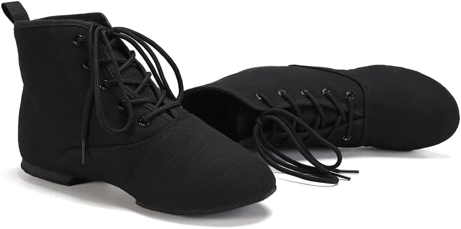 Jazz Dance Boots for Women Canvas Lace-up Ballroom Dance Flat Boots Practice Dancing Shoes