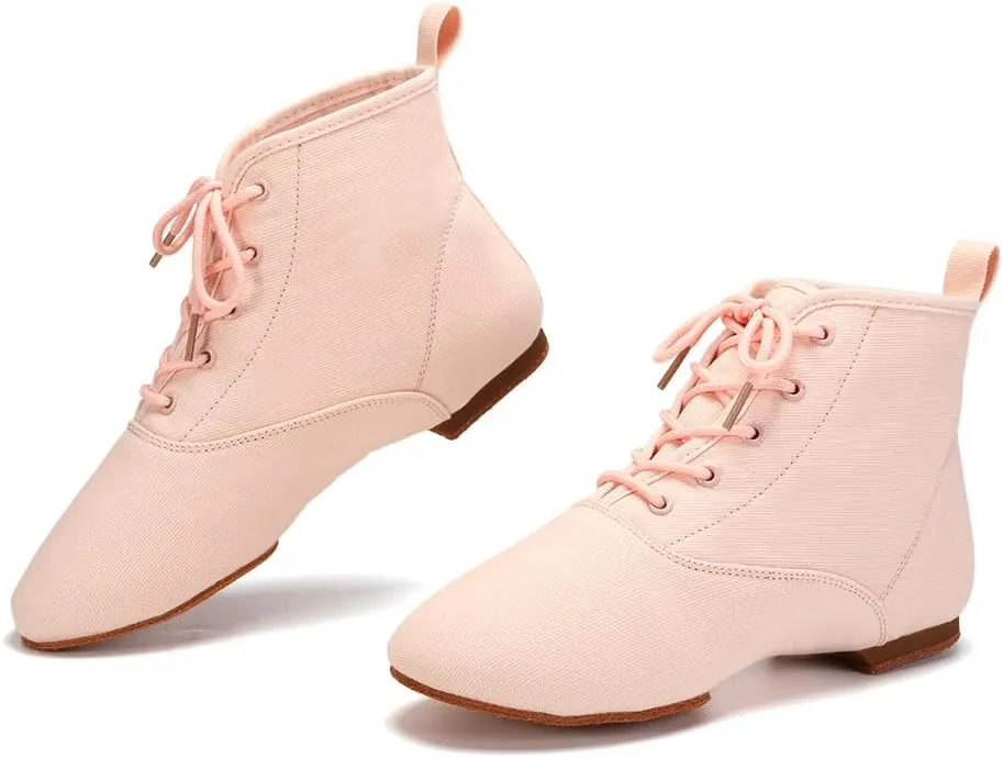 Jazz Dance Boots for Women Canvas Lace-up Ballroom Dance Flat Boots Practice Dancing Shoes