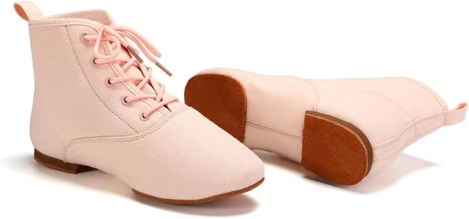 Jazz Dance Boots for Women Canvas Lace-up Ballroom Dance Flat Boots Practice Dancing Shoes