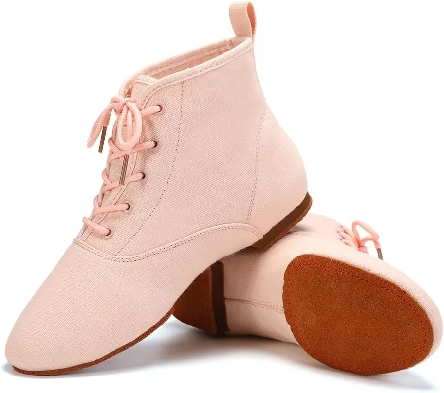 Jazz Dance Boots for Women Canvas Lace-up Ballroom Dance Flat Boots Practice Dancing Shoes