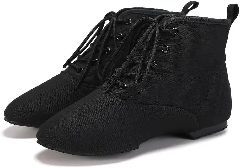 Jazz Dance Boots for Women Canvas Lace-up Ballroom Dance Flat Boots Practice Dancing Shoes