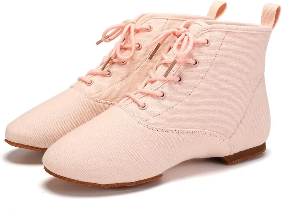 Jazz Dance Boots for Women Canvas Lace-up Ballroom Dance Flat Boots Practice Dancing Shoes
