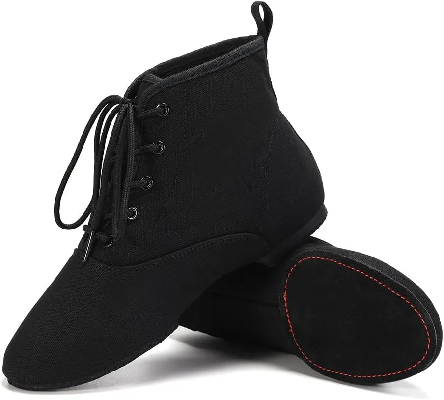 Jazz Dance Boots for Women Canvas Lace-up Ballroom Dance Flat Boots Practice Dancing Shoes