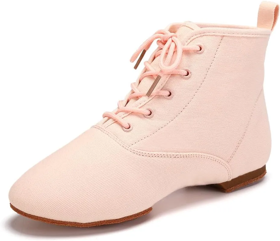 Jazz Dance Boots for Women Canvas Lace-up Ballroom Dance Flat Boots Practice Dancing Shoes