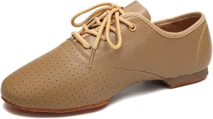 Jazz Dance Shoes Leather Lace Up Close Toe Practice Ballroom Women Social Dancing Shoes