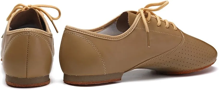 Jazz Dance Shoes Leather Lace Up Close Toe Practice Ballroom Women Social Dancing Shoes