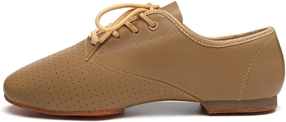 Jazz Dance Shoes Leather Lace Up Close Toe Practice Ballroom Women Social Dancing Shoes