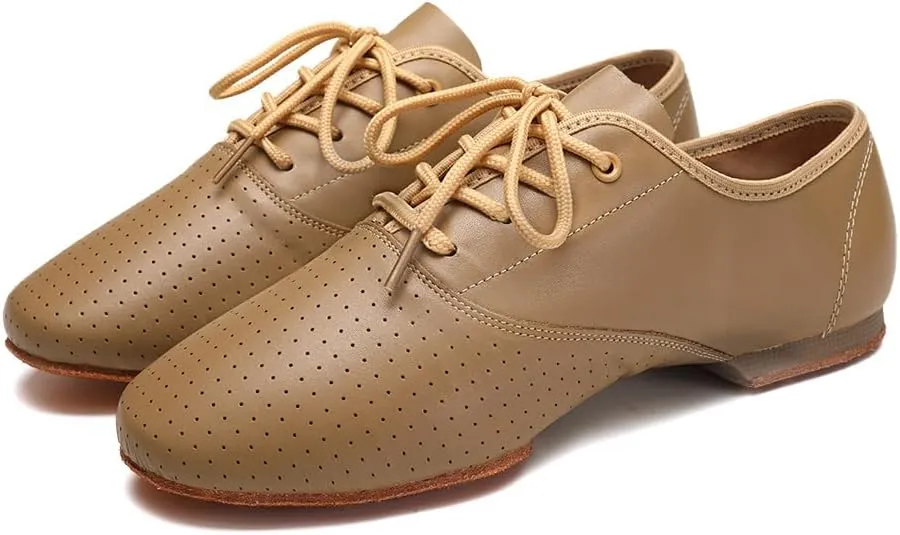 Jazz Dance Shoes Leather Lace Up Close Toe Practice Ballroom Women Social Dancing Shoes