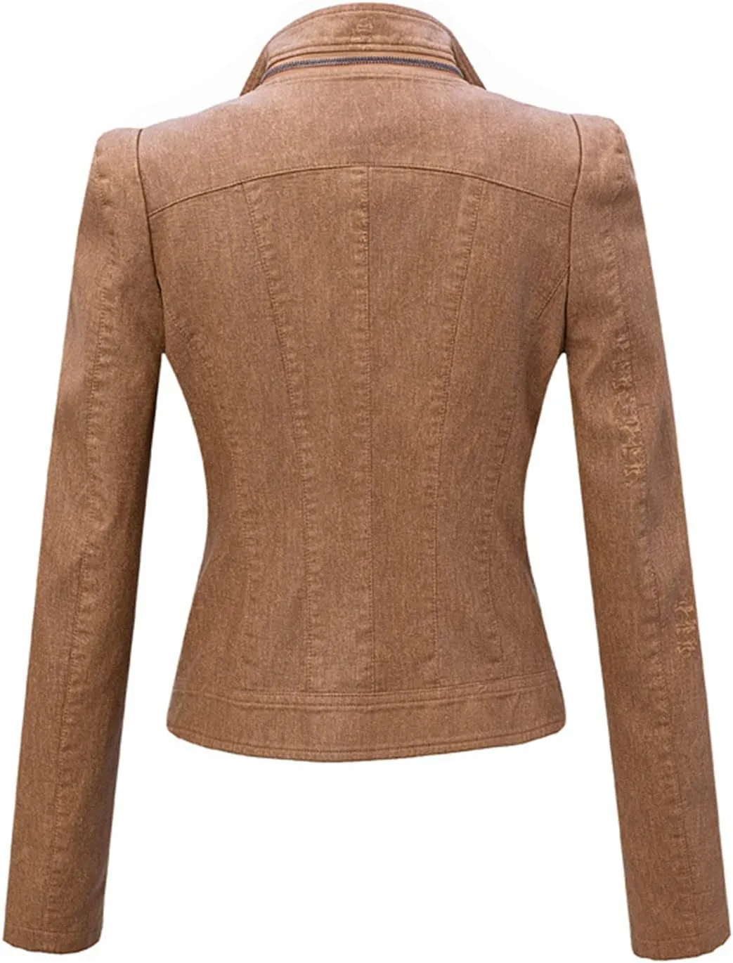JEsilunmaMY Womens Asymmetrical Zipper Crop Leather Jacket Long Sleeve Fall Motorcycle Coats Slim Fit Moto Biker Short Coat