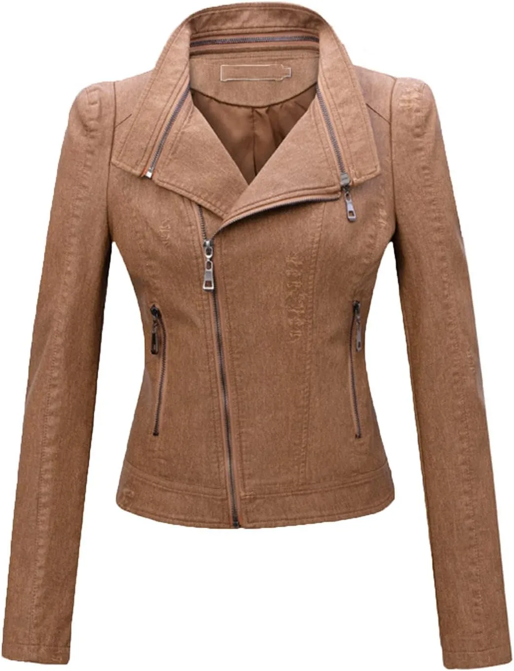 JEsilunmaMY Womens Asymmetrical Zipper Crop Leather Jacket Long Sleeve Fall Motorcycle Coats Slim Fit Moto Biker Short Coat