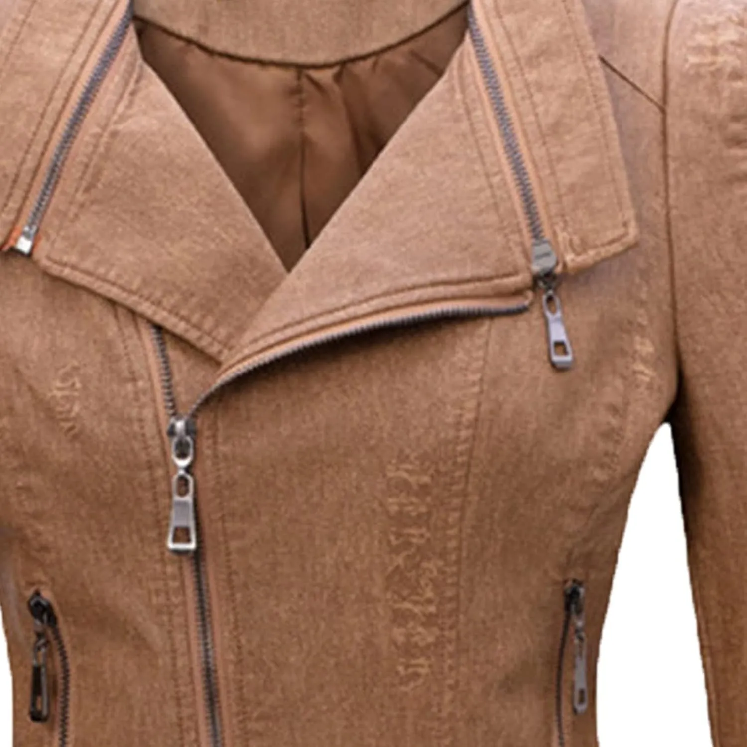 JEsilunmaMY Womens Asymmetrical Zipper Crop Leather Jacket Long Sleeve Fall Motorcycle Coats Slim Fit Moto Biker Short Coat