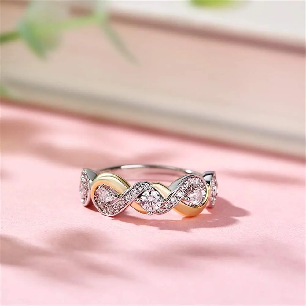 Jeulia 1 Carat Diamond Ring Women Two Tone Engagement Rings 14k Gold Over Sterling Silver Eternity Ring Round Cut CZ Cubic Zirconia Infinity Rings Anniversary Promise with Jewelry Gift Box