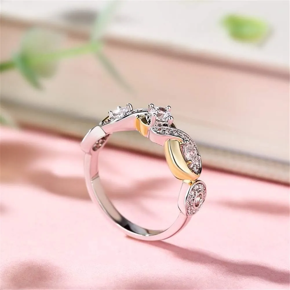 Jeulia 1 Carat Diamond Ring Women Two Tone Engagement Rings 14k Gold Over Sterling Silver Eternity Ring Round Cut CZ Cubic Zirconia Infinity Rings Anniversary Promise with Jewelry Gift Box