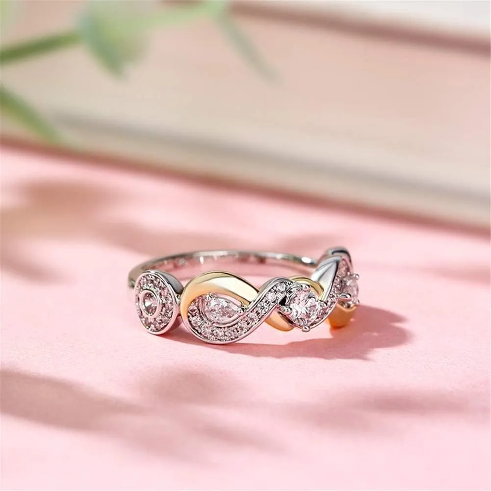 Jeulia 1 Carat Diamond Ring Women Two Tone Engagement Rings 14k Gold Over Sterling Silver Eternity Ring Round Cut CZ Cubic Zirconia Infinity Rings Anniversary Promise with Jewelry Gift Box