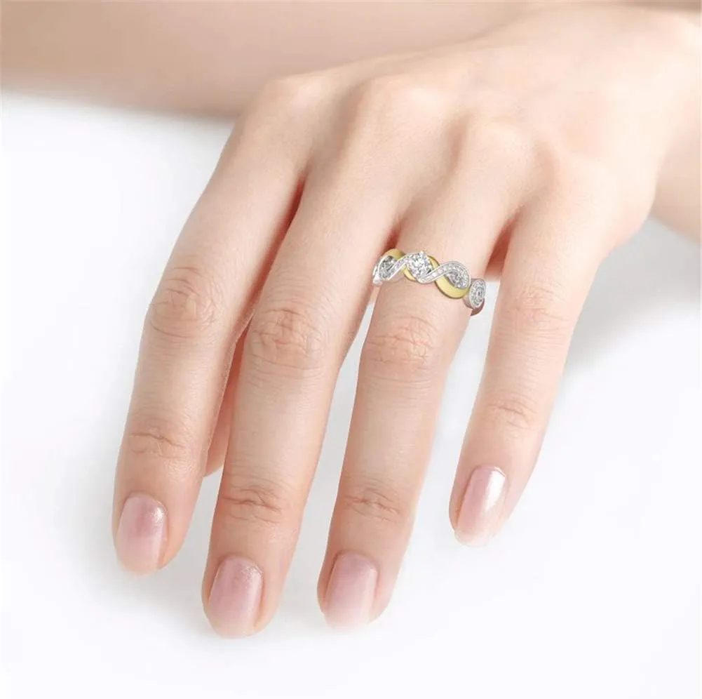 Jeulia 1 Carat Diamond Ring Women Two Tone Engagement Rings 14k Gold Over Sterling Silver Eternity Ring Round Cut CZ Cubic Zirconia Infinity Rings Anniversary Promise with Jewelry Gift Box