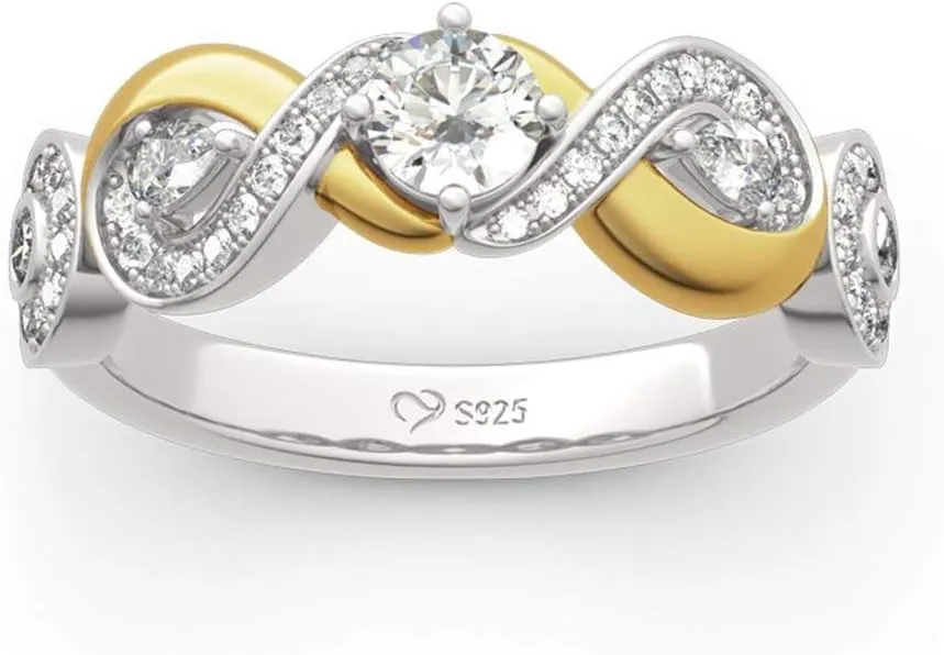 Jeulia 1 Carat Diamond Ring Women Two Tone Engagement Rings 14k Gold Over Sterling Silver Eternity Ring Round Cut CZ Cubic Zirconia Infinity Rings Anniversary Promise with Jewelry Gift Box