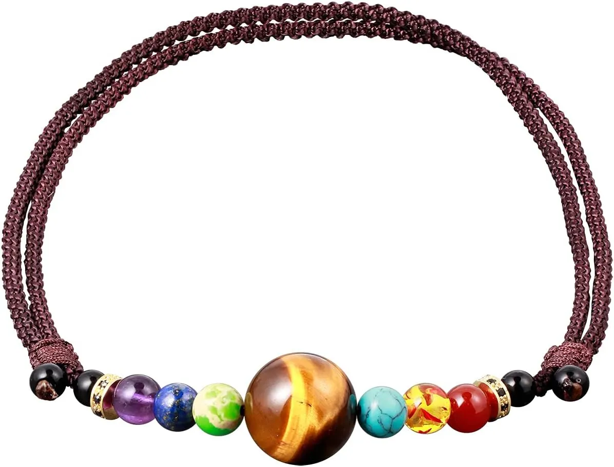 Jewever Natural Tiger Eye with 7 Chakra Choker Necklace for Women Men Crystal Necklaces Chokers wealth Meditation Yoga Crystals and Healing Stones