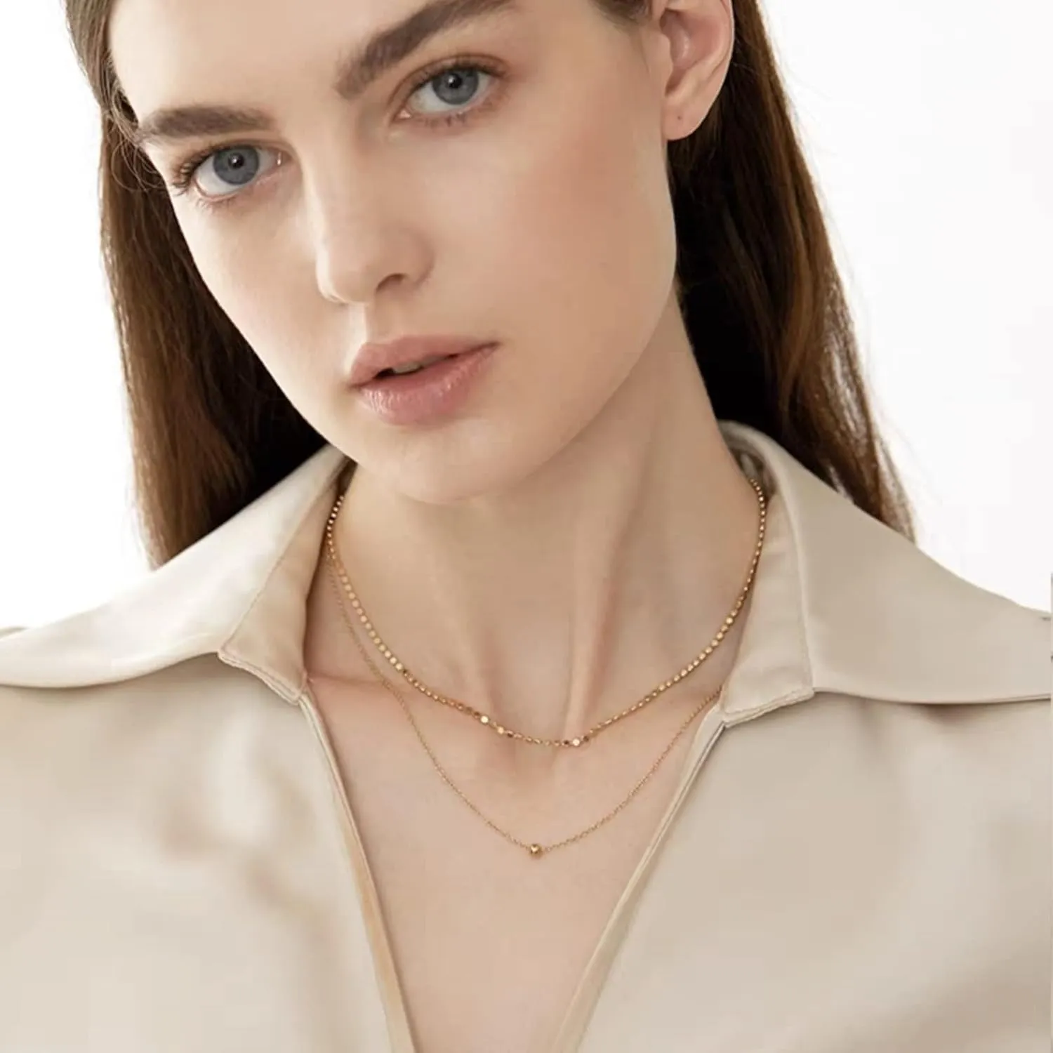 JINEAR Dainty Gold Necklace for Women14K Gold Bow Pealr Necklace Heart Interlock Necklace Gold Teardrop Pendant Necklace Simple Choker Necklaces Jewelry Gifts