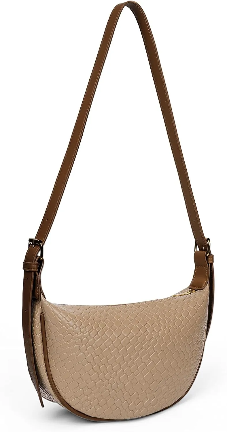 JQWYGB Woven Crossdbody Bag Vegan Leather Crescent Shoulder Bag for Woman Trendy Woven Hobo Sling Crossbody Bag