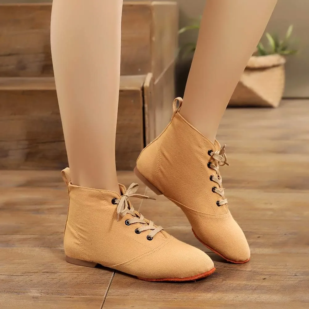 JUODVMP Canvas Lace-up Dance Shoes Flat Practice Jazz Dancing Boots for Women,Model MFGDBJSX