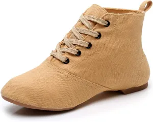 JUODVMP Canvas Lace-up Dance Shoes Flat Practice Jazz Dancing Boots for Women,Model MFGDBJSX