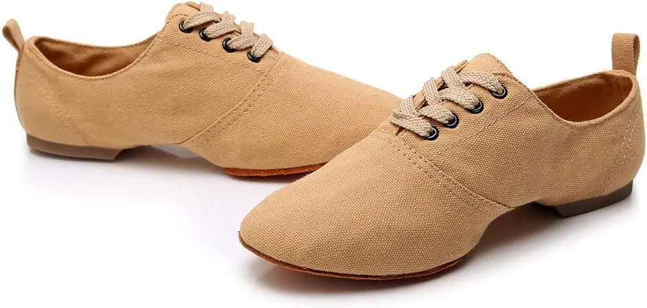 JUODVMP Canvas Lace-up Dance Shoes Flat Practice Jazz Dancing Boots for Women,Model MFGDBJSX