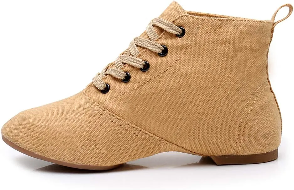 JUODVMP Canvas Lace-up Dance Shoes Flat Practice Jazz Dancing Boots for Women,Model MFGDBJSX