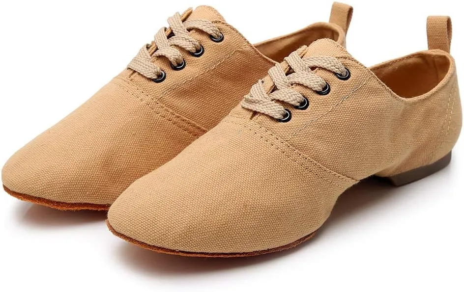 JUODVMP Canvas Lace-up Dance Shoes Flat Practice Jazz Dancing Boots for Women,Model MFGDBJSX